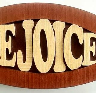 810013850345 Rejoice Fish Shaped Wood Plaque