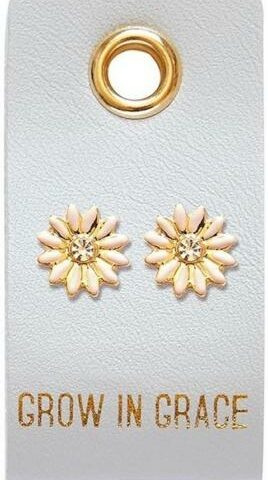 195002073142 Grow In Grace Flower Studs On Reusable Leather Luggage Tag (Earring)