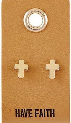 886083888229 Have Faith Cross Studs On Reusable Leather Luggage Tag (Earring)